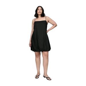 NWT Gap Black Bubble Hem Dress XL Linen Blend Spaghetti Strap Mini Balloon Dress